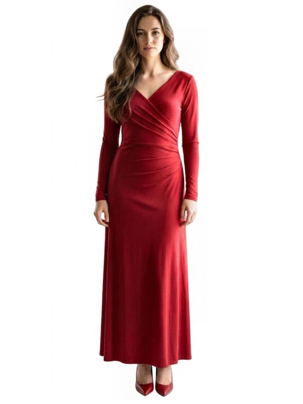 Lauren Ralph Lauren Long Sleeved Jersey Gown, Red, Womens Size 4